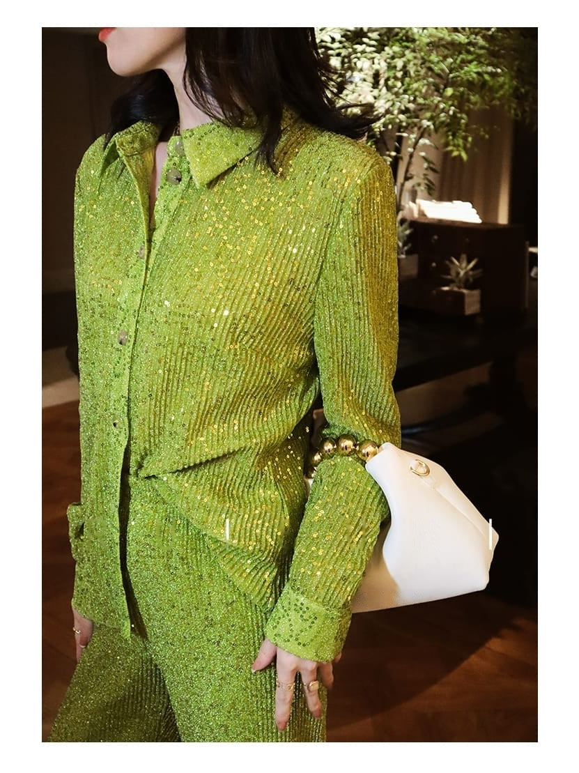 Sequins Shirt & Pants Coord Set