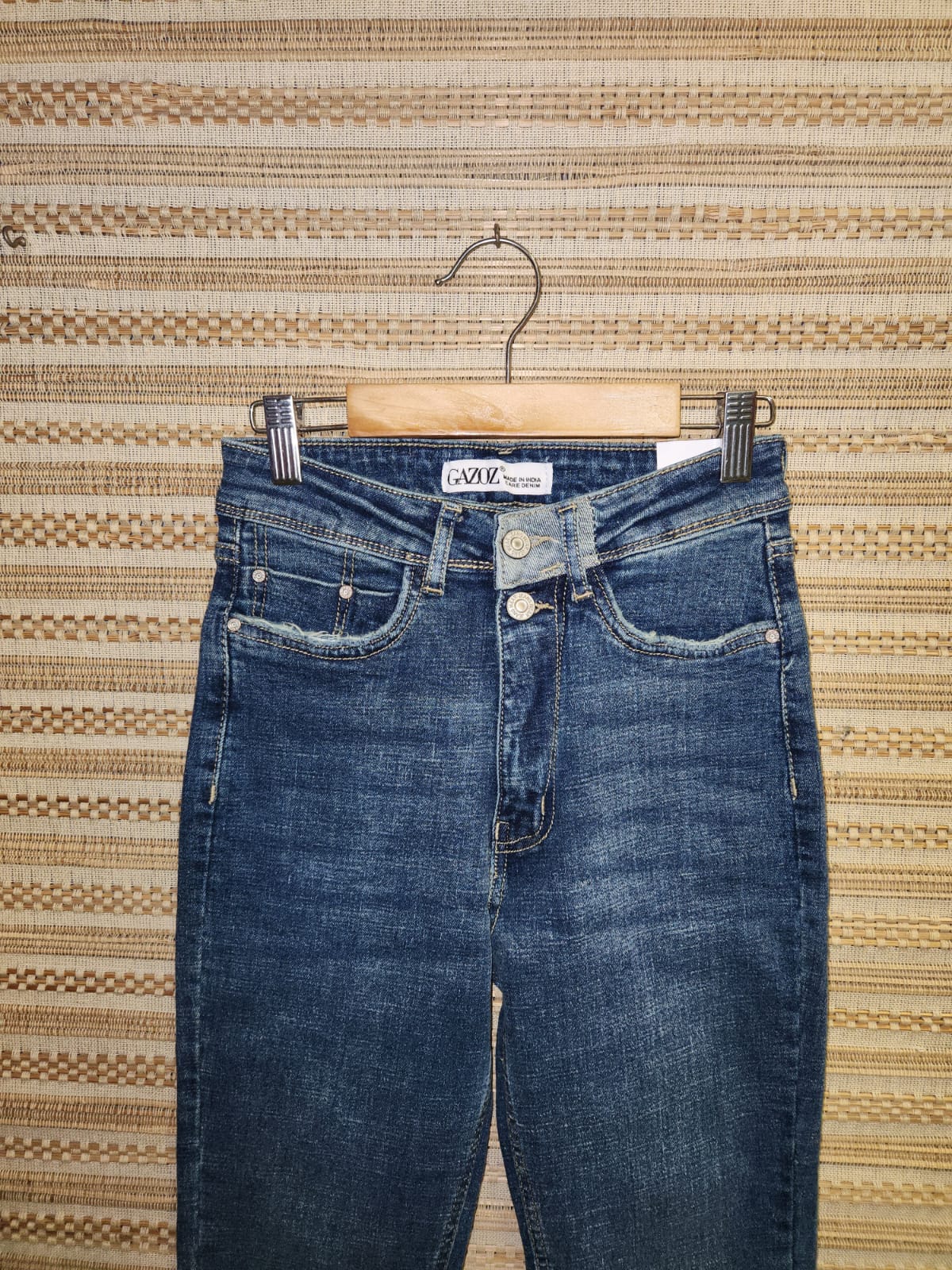 Blue Distressed High Waist Denim Pants