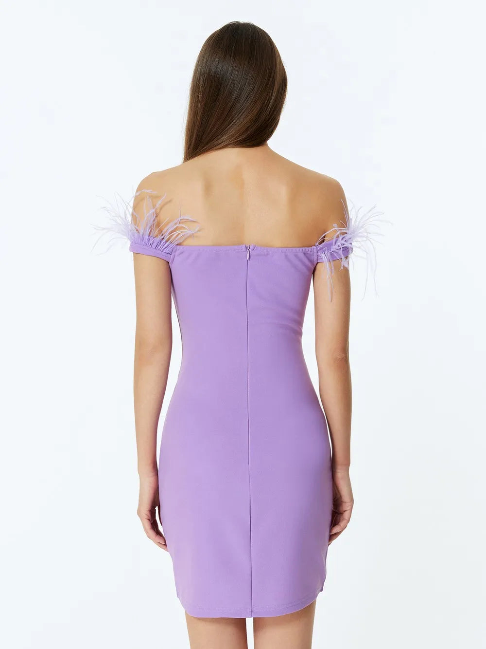 Off Shoudler Corset Feather Fur Dress