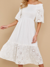 Off Shoulder Cutout Embroidery Cotton Dress