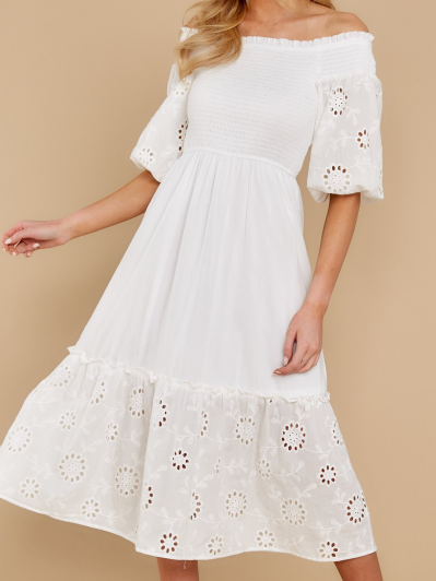 Eyelet Off The Shoulder Dress