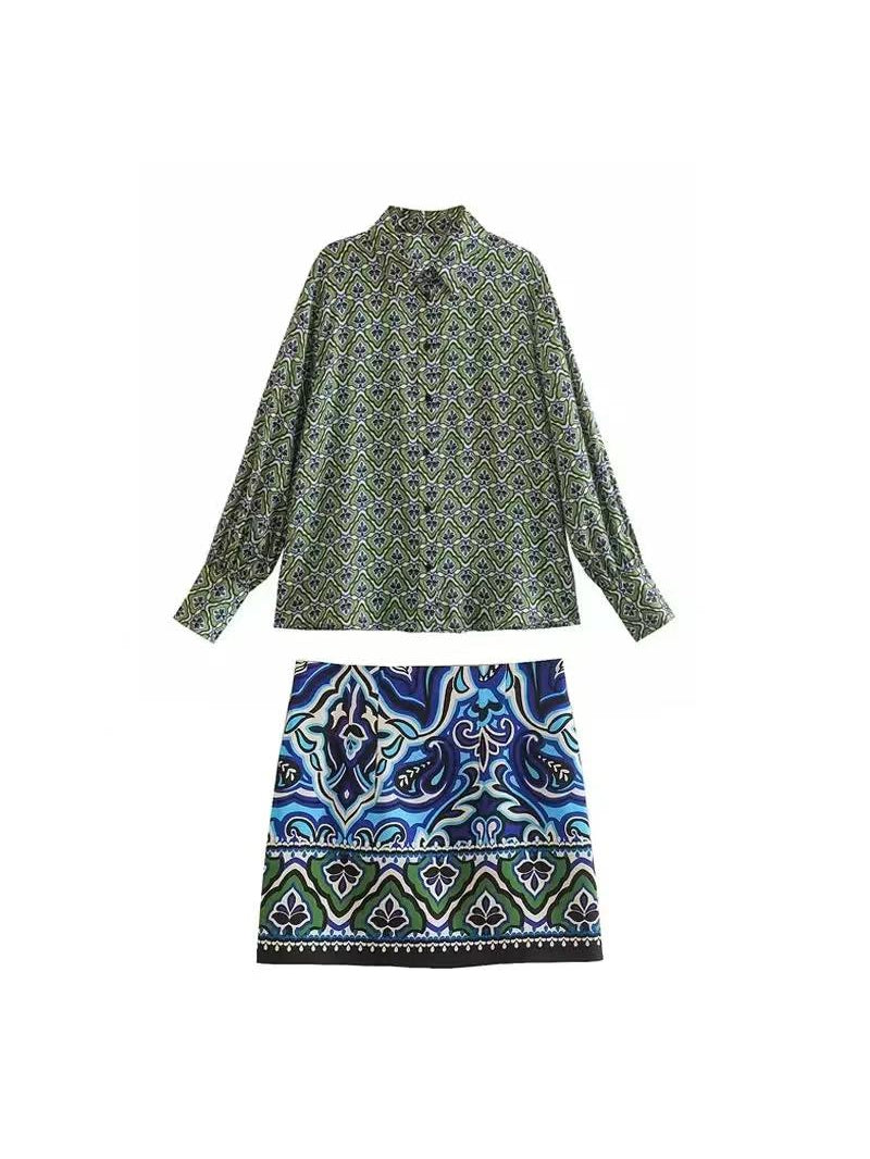 Satin Shirt & Short Skirt Coord Set