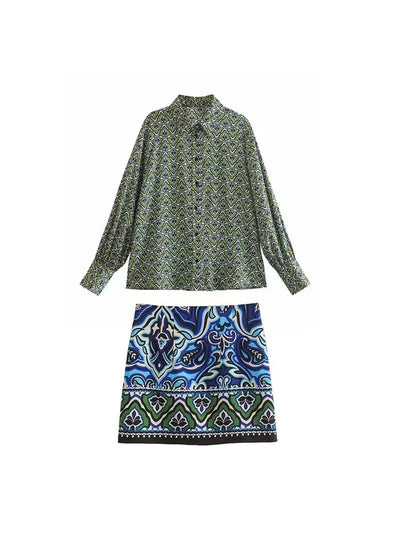 Satin Shirt & Short Skirt Coord Set