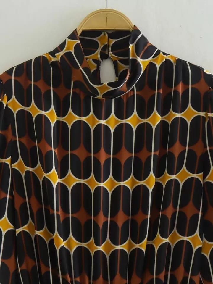 Satin Geometric Print Maxi Dress