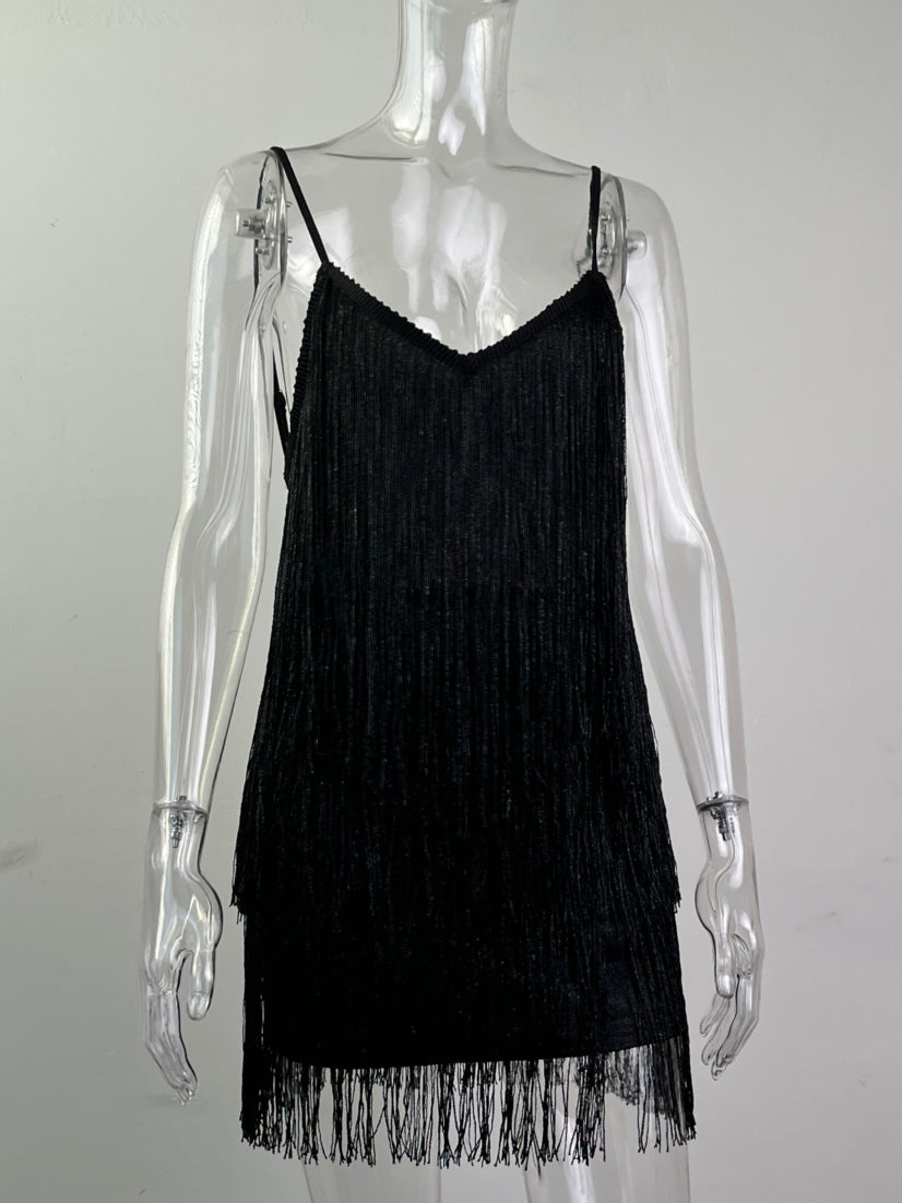 Hip Suspender Sequins Glitter Tassel Dress