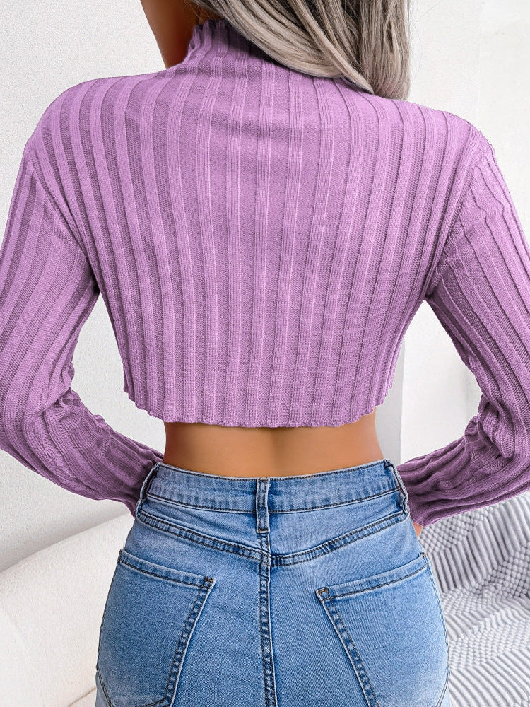 Turtle Neck Asymmetric Knitted Bottoming Sweater Top