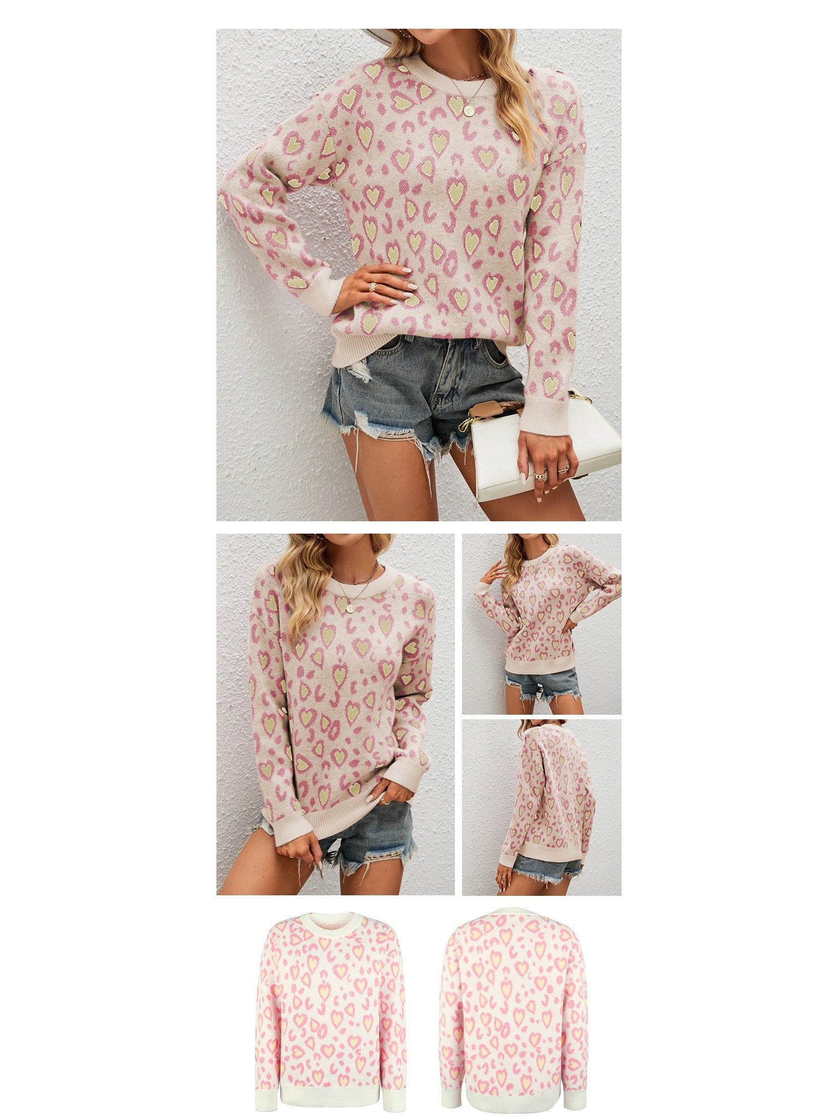 Heart Shape Love Sweater Crew Neck Pullover Sweater