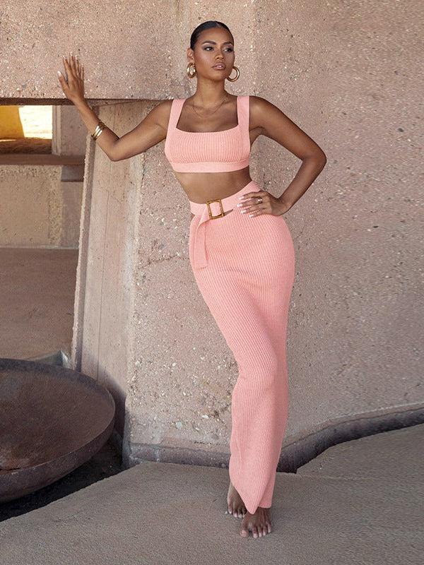 Simrit Sheath Strap Top & Belted Skirt Coord Set