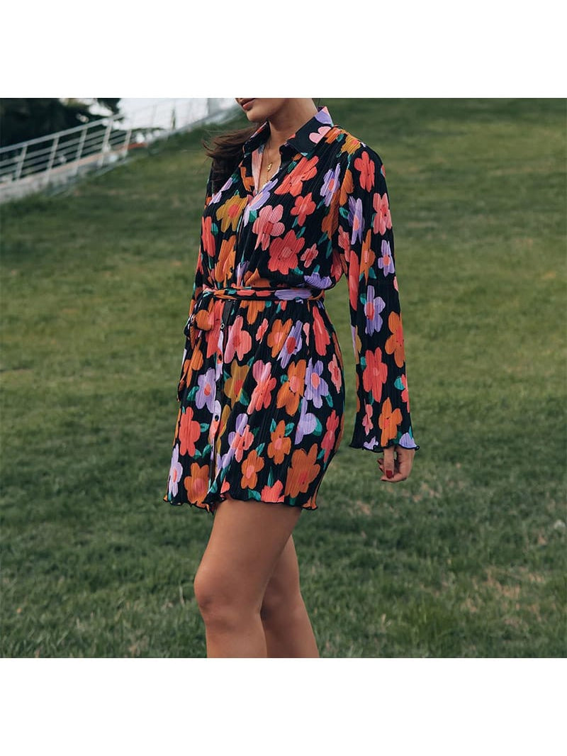 Floral Print Pleated Dress