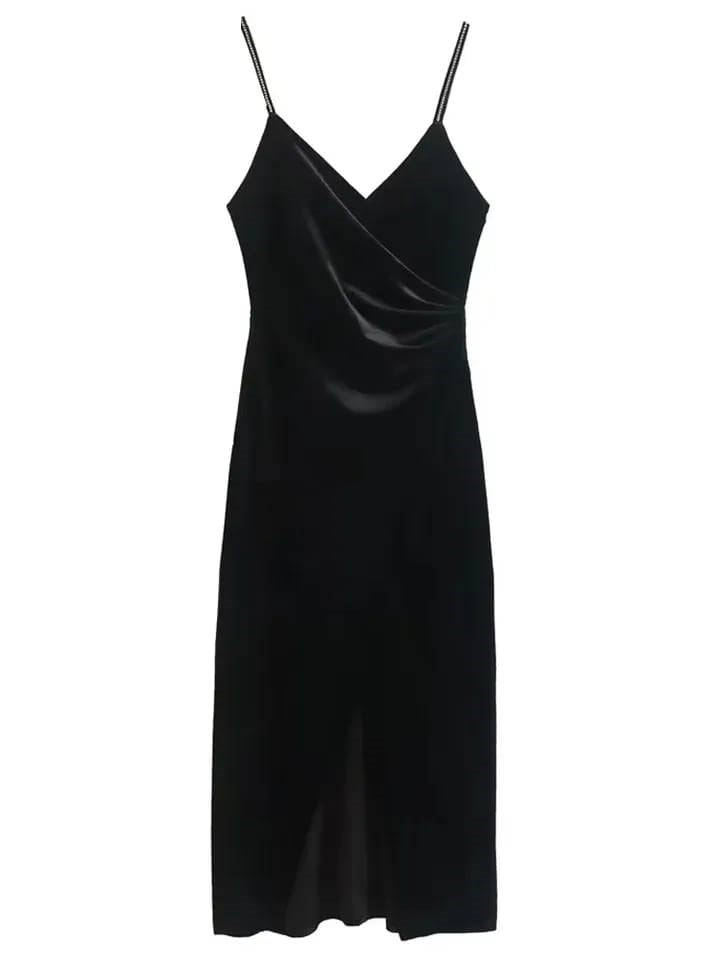 Spaghetti Strap Velvet Long Dress