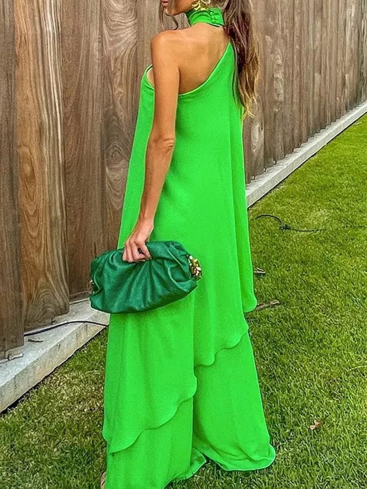 Green One Shoulder Oversized Fit Top & Loose Pants Coord Set
