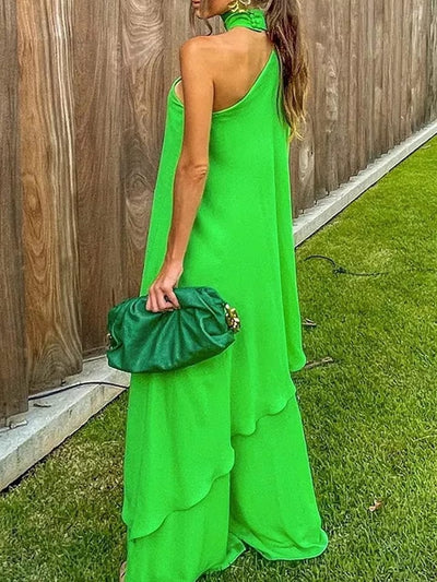 Green One Shoulder Oversized Fit Top & Loose Pants Coord Set