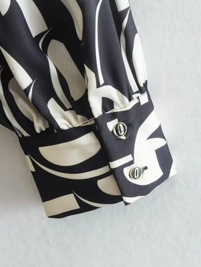 Black & White Satin Print Dress