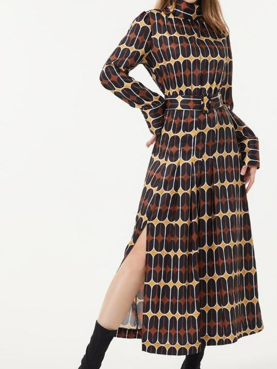 Satin Geometric Print Maxi Dress