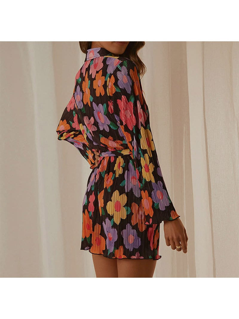 Floral Print Pleated Dress