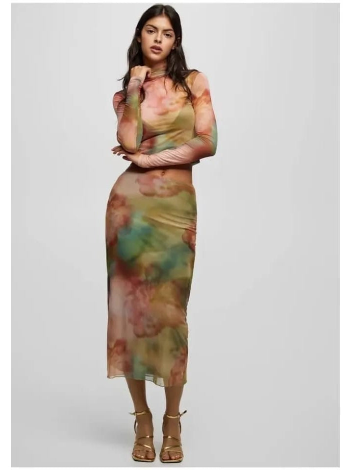 Tie & Dye Mesh Crop & Skirt Coord Set