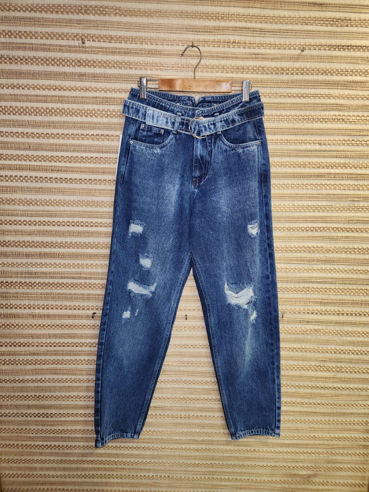 Blue Belted High Waist Denim Pants