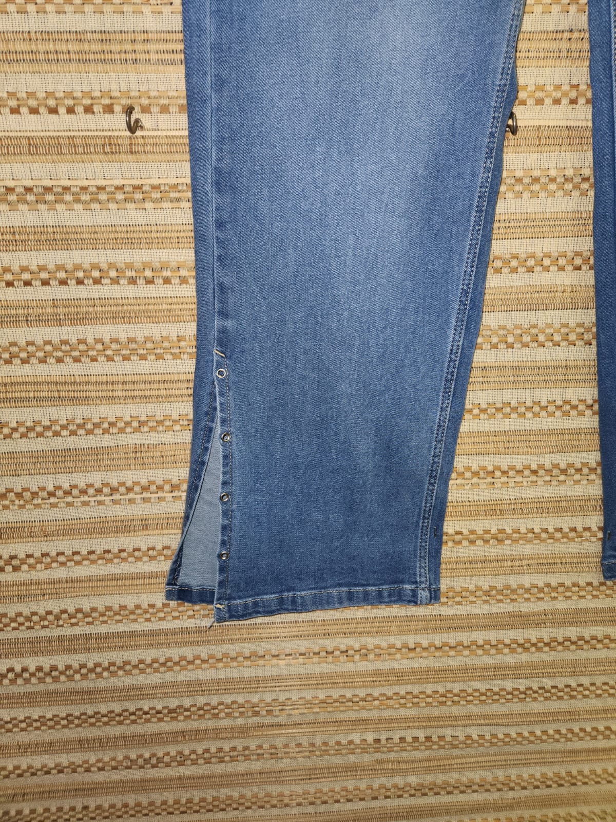 Blue High Waist Wide Leg Side Cut Denim Pants
