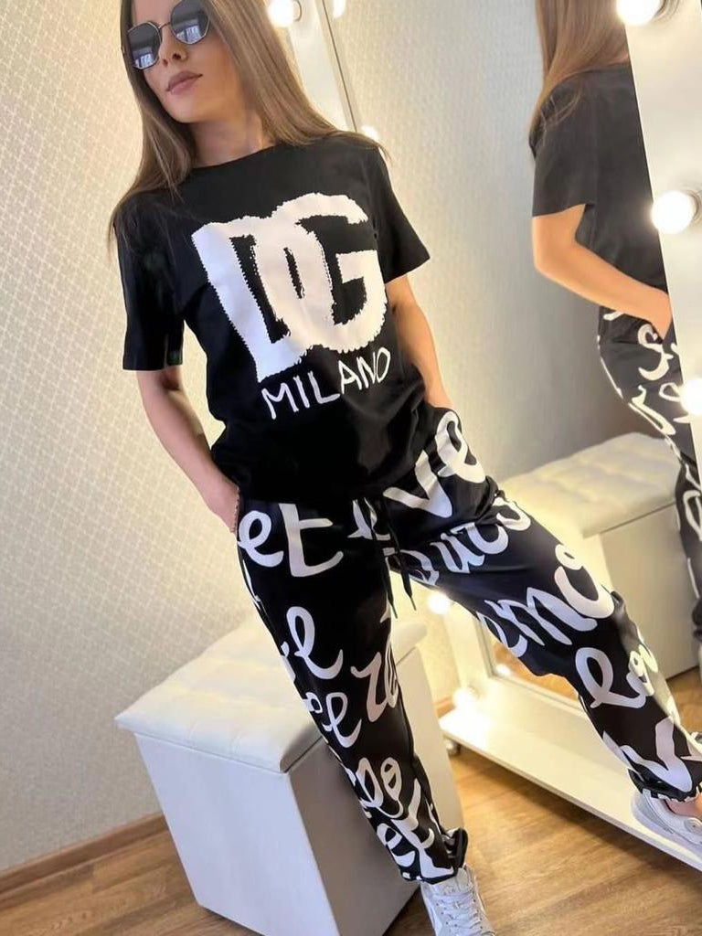 Print D G T-Shirt & Pants Coord Set