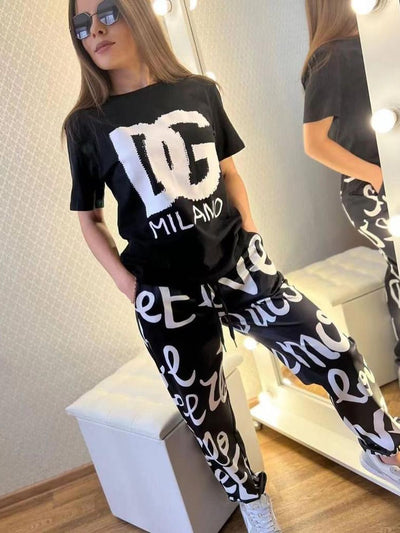 Print D G T-Shirt & Pants Coord Set
