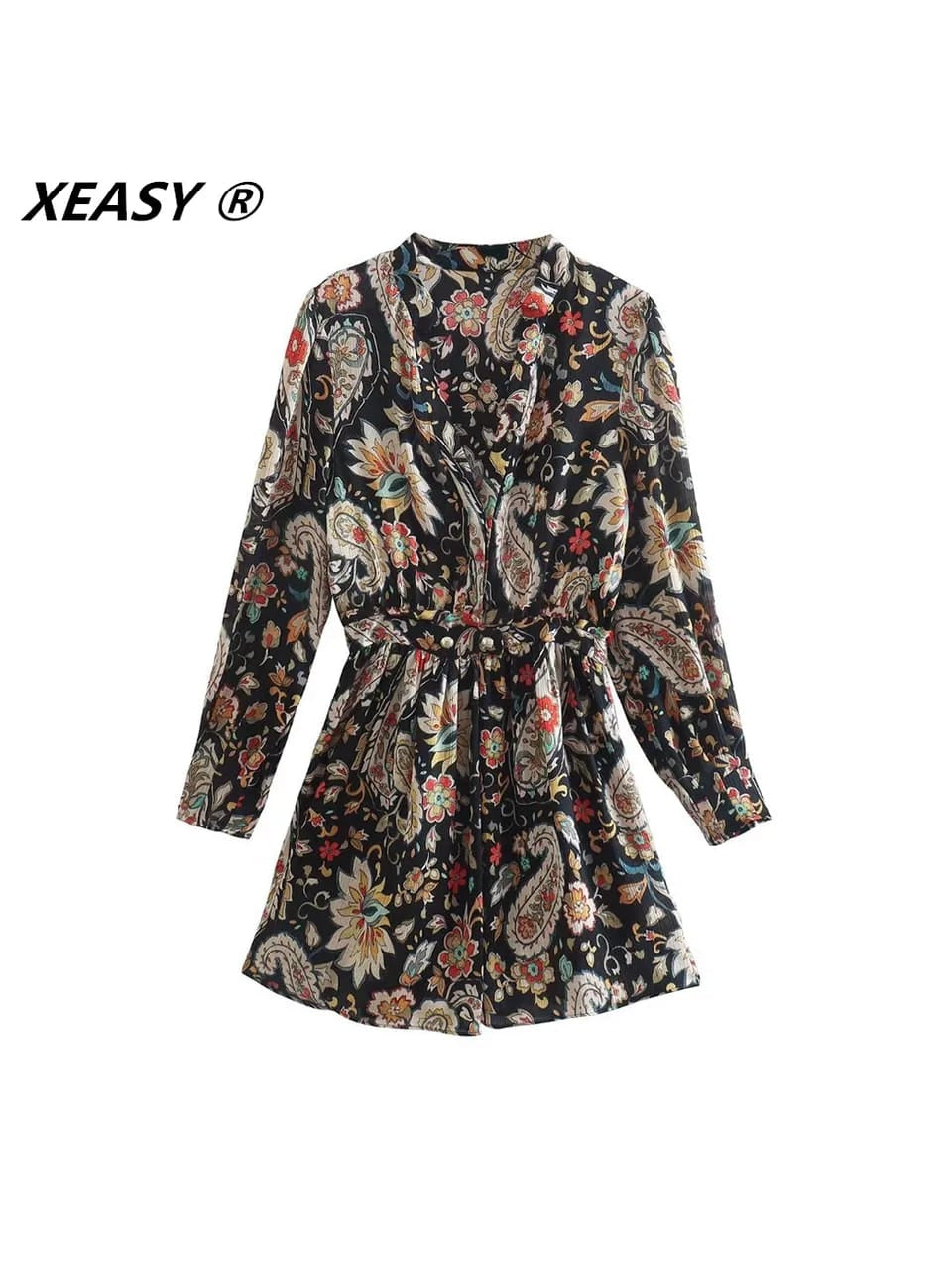 Floral Print Short Dress with Belt