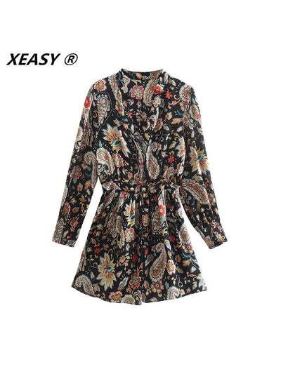 Floral Print Short Dress with Belt