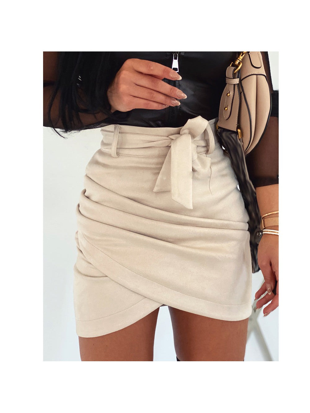 Leather Lace-up Hip Irregular Asymmetric Skirt