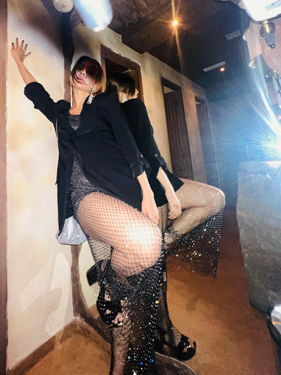 Rhinestone Diamond Studded Wide Leg Pants