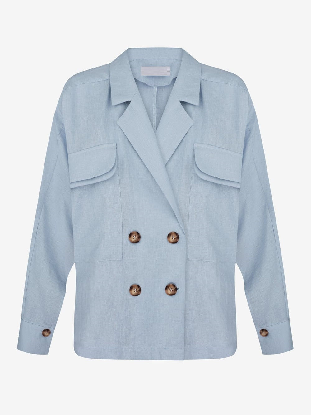 Blue Oversized Fit Linen Blazer Pattern Shirt & Pants Coord Set