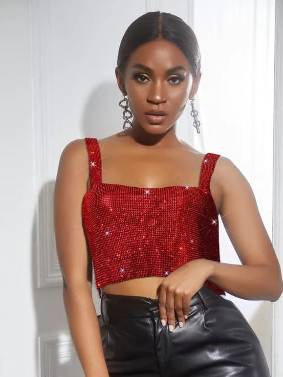 Rhinestone Sparkling Backless Crop Top