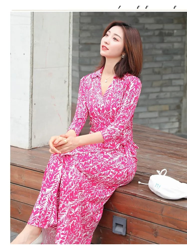 Pink Floral Print Midi Dress