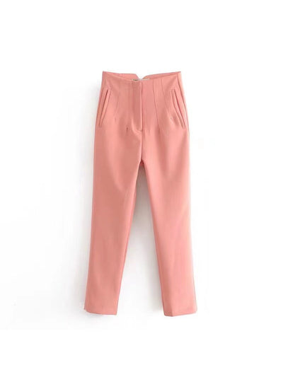 Pink High Waist Ankle Length Pants