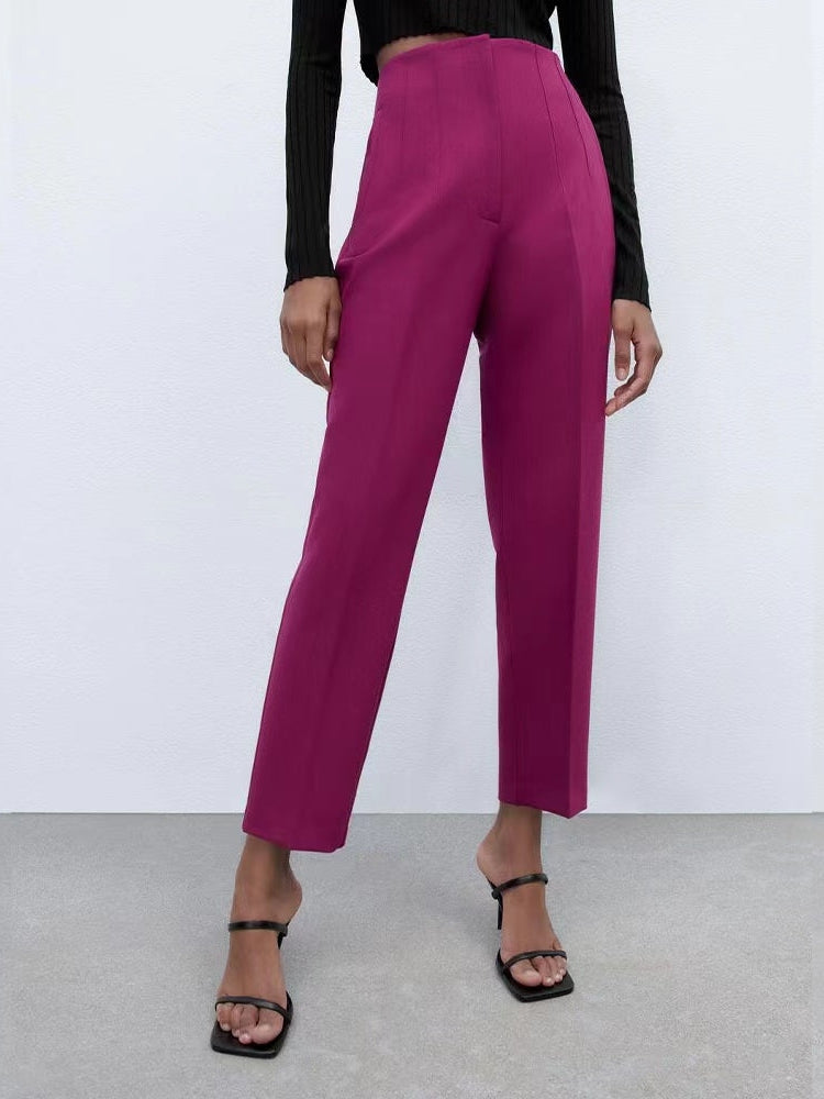 Burgundy High Waist Ankle Length Pants