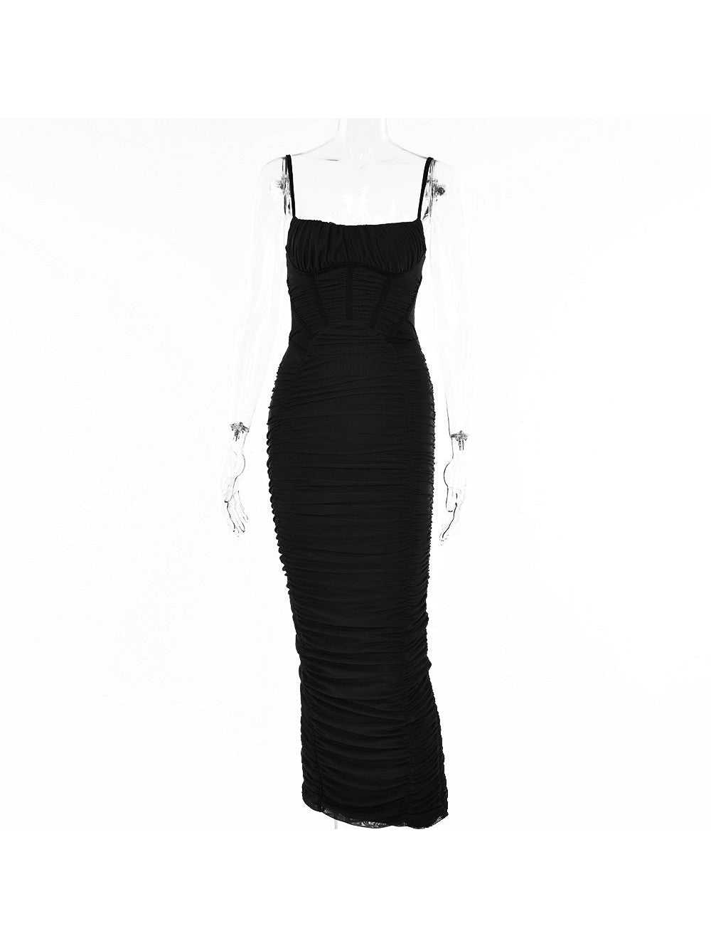 Ruched Spaghetti Strap Long Dress