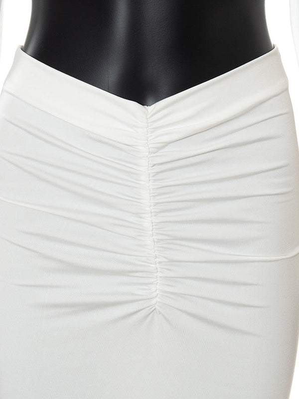 Casual Long Sleeve Turtleneck Top & Pleated Skirt Set