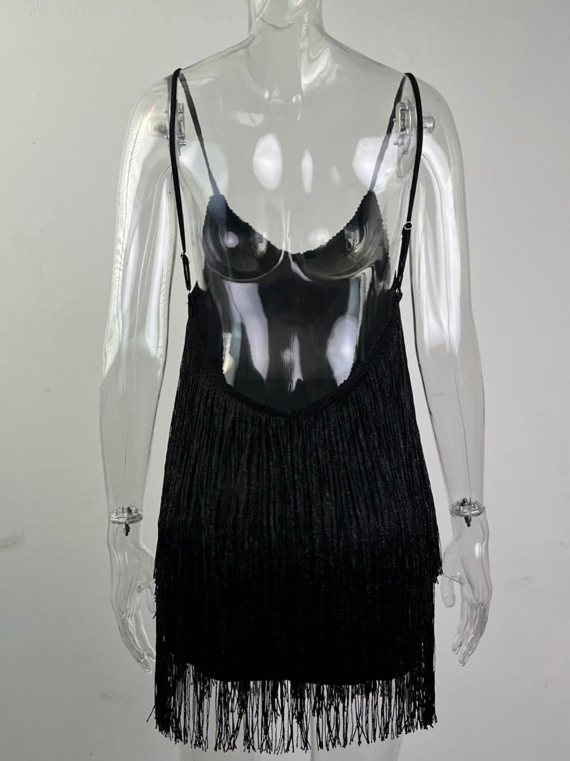 Hip Suspender Sequins Glitter Tassel Dress