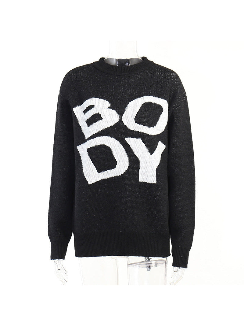 Knitted Boy Letter Print Oversized Sweater Top