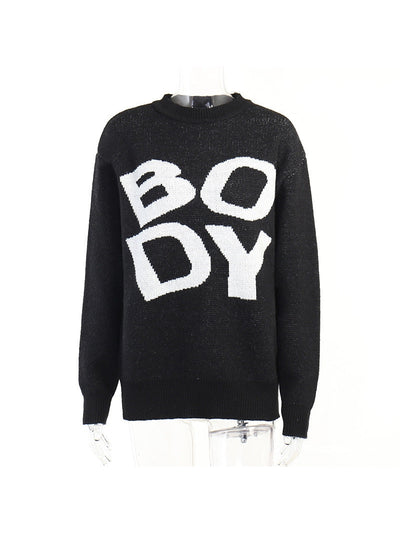 Knitted Boy Letter Print Oversized Sweater Top