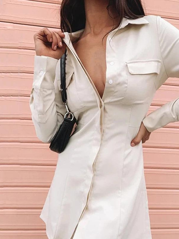 A-line Solid Backless V-neck Full Sleeves Dress