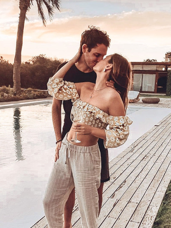 Twist Off Shoulder Ruffle Beach Top & Floral Print Skirt Coord Set