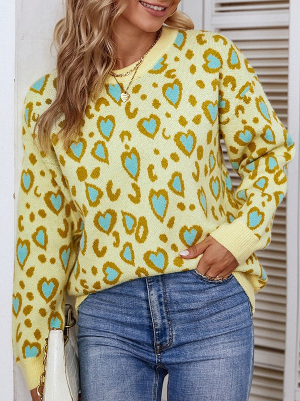 Heart Shape Love Sweater Crew Neck Pullover Sweater