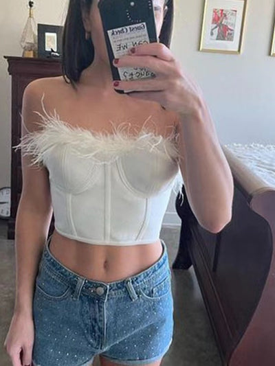 Bustier Feather Fur Corset Tube Top
