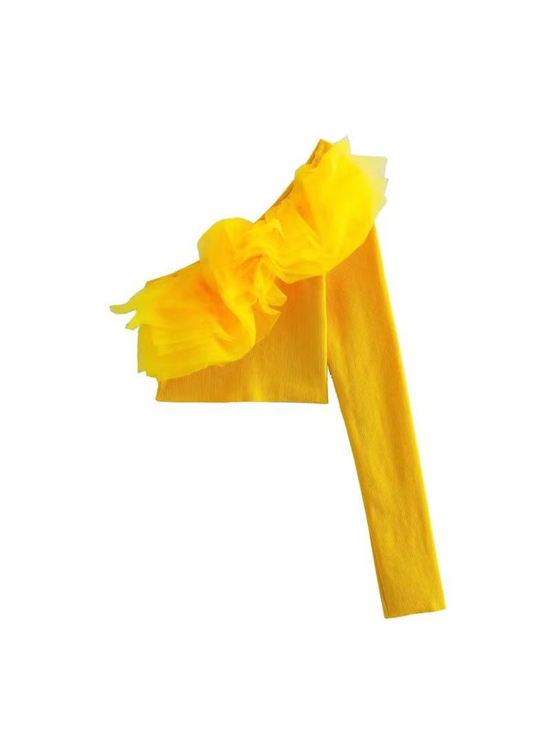 One Shoulder Ruffles Crop Top