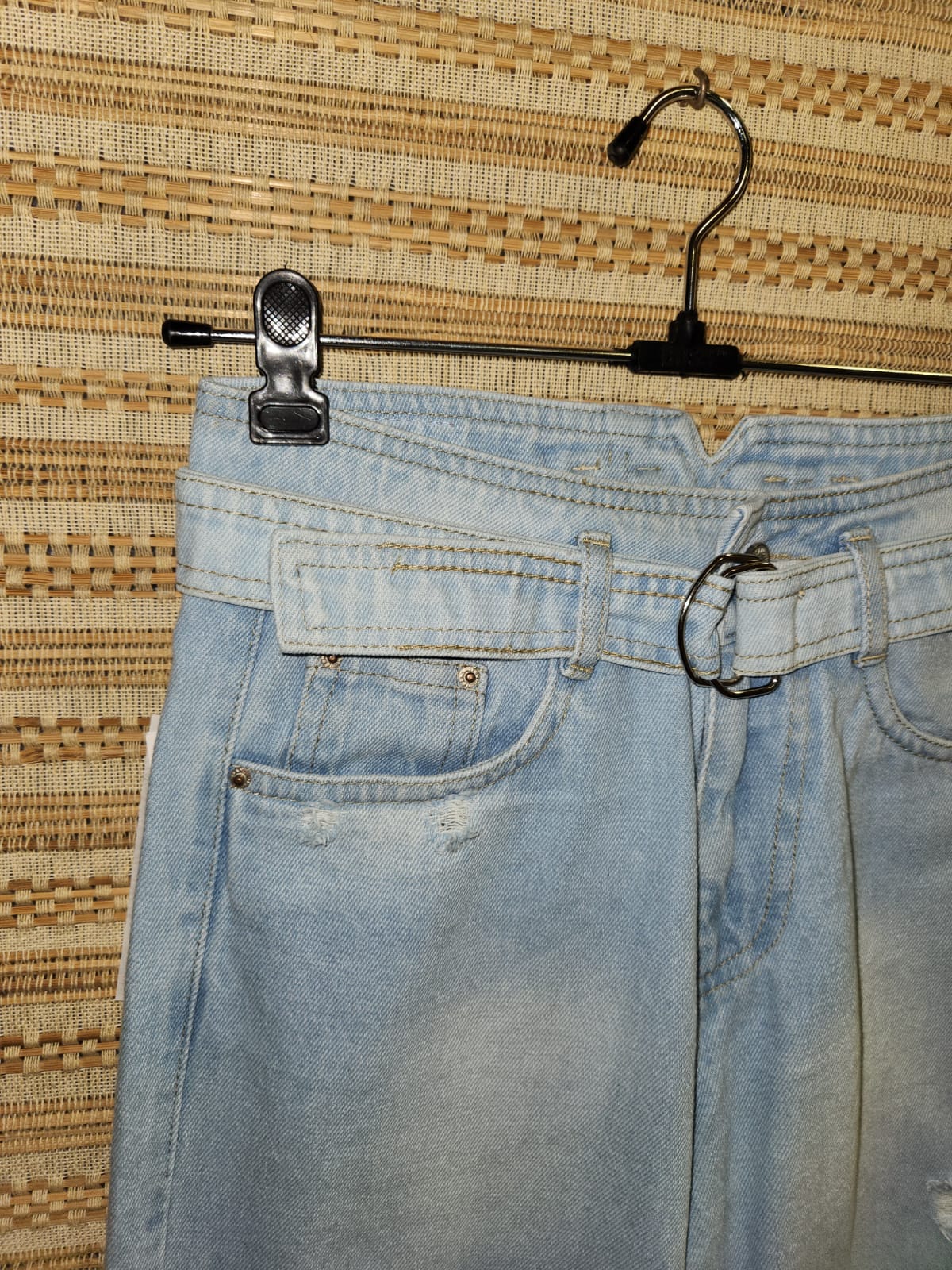 Blue Belted High Waist Denim Pants