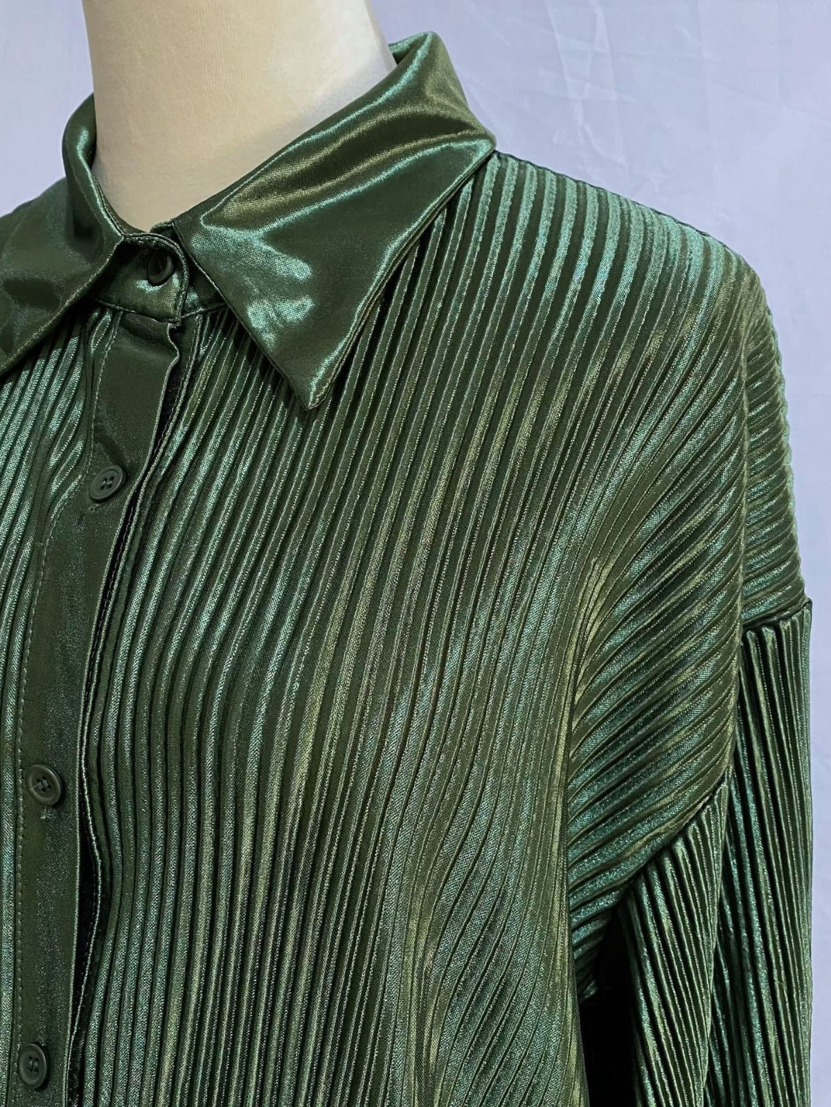 Oversized Pleated Shirt & Pants Elastic Waist Set