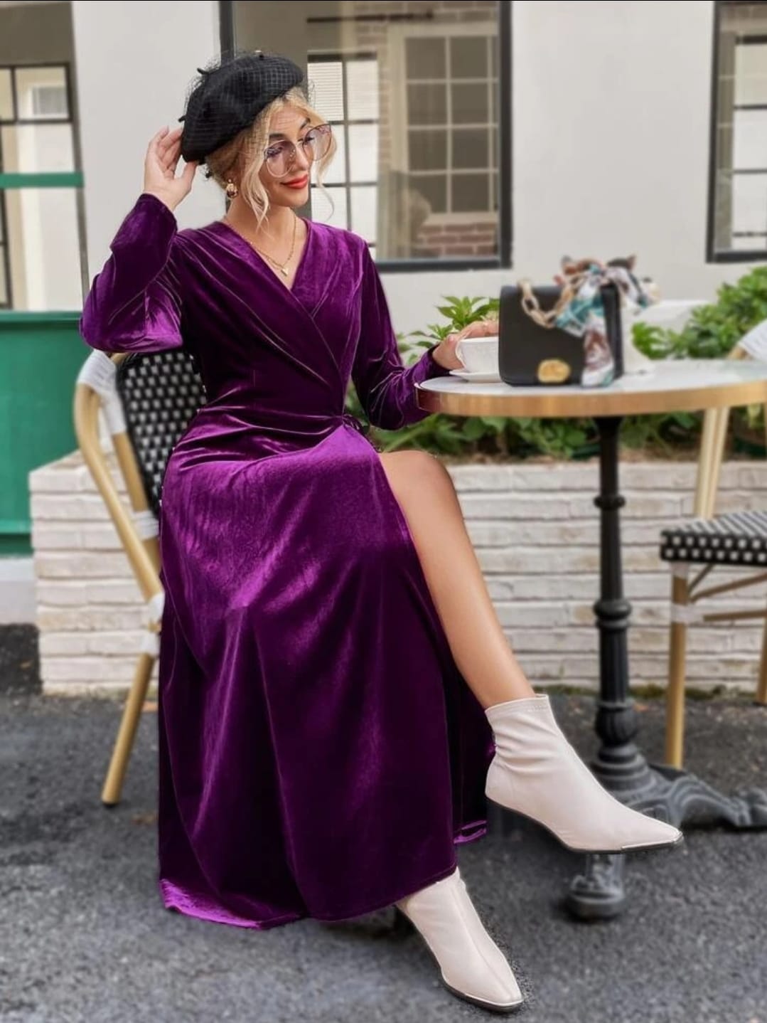 Contrast Sequin Long Sleeve Maxi Dress - Purple