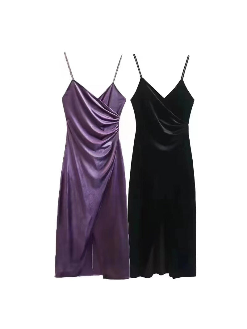 Spaghetti Strap Velvet Long Dress