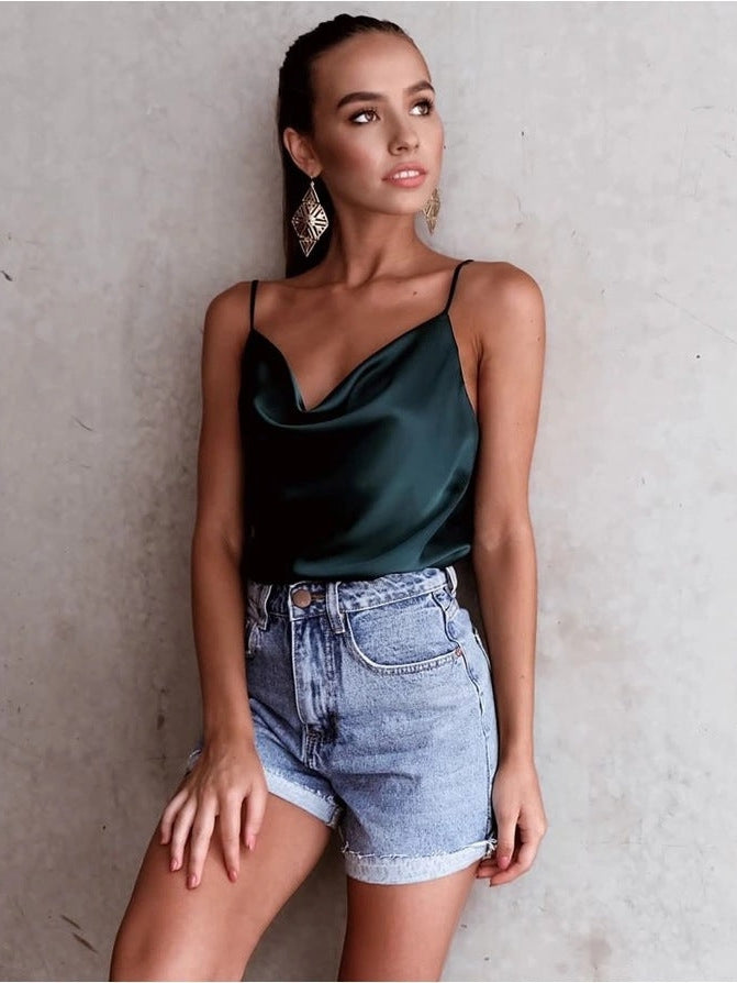 Cowl Neck Spaghetti Strap Cami Top