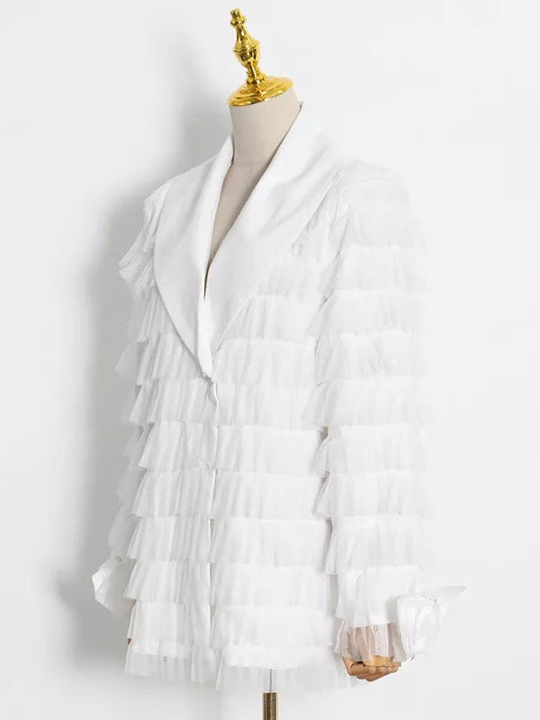 White Ruffles Blazer Dress