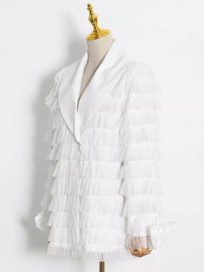 White Ruffles Blazer Dress